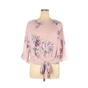 Soho New York & Company Floral Print Pink Tie-Front Blouse XL